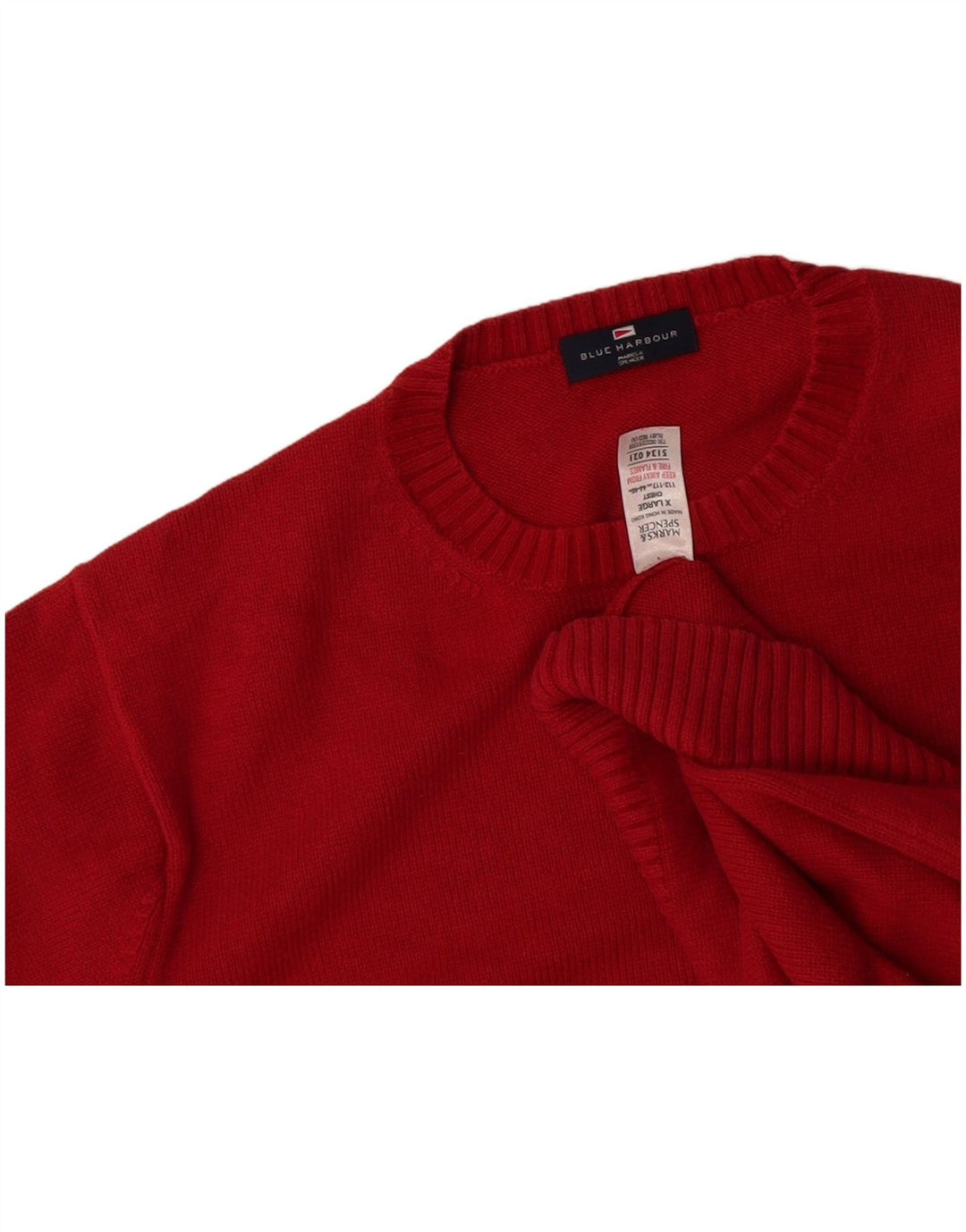 Suéter masculino MARKS & SPENCER Blue Harbor com gola redonda XL de algodão vermelho