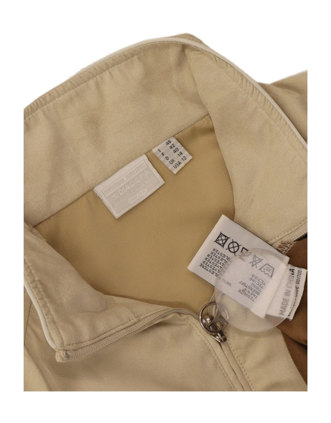 Diadora Womens Velour Tracksuit Top Jacket UK 14 Large Beige Colourblock