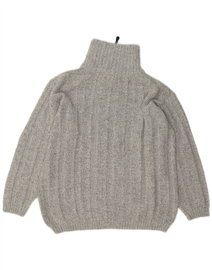 Suéter masculino VINTAGE com zíper e gola XL de lã cinza