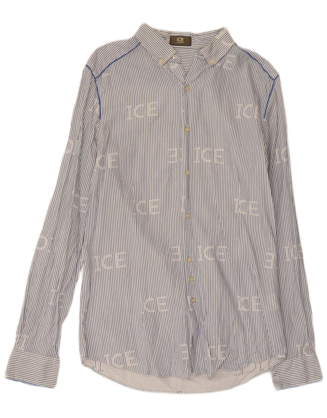ICEBERG Camisa masculina Grant Fit grande algodão listrado azul