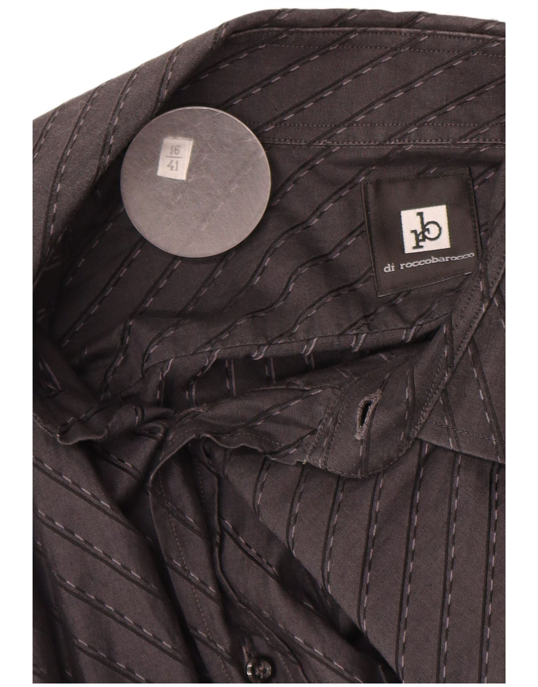 Camisa masculina ROCCOBAROCCO tamanho 16 41 grande algodão listrado preto