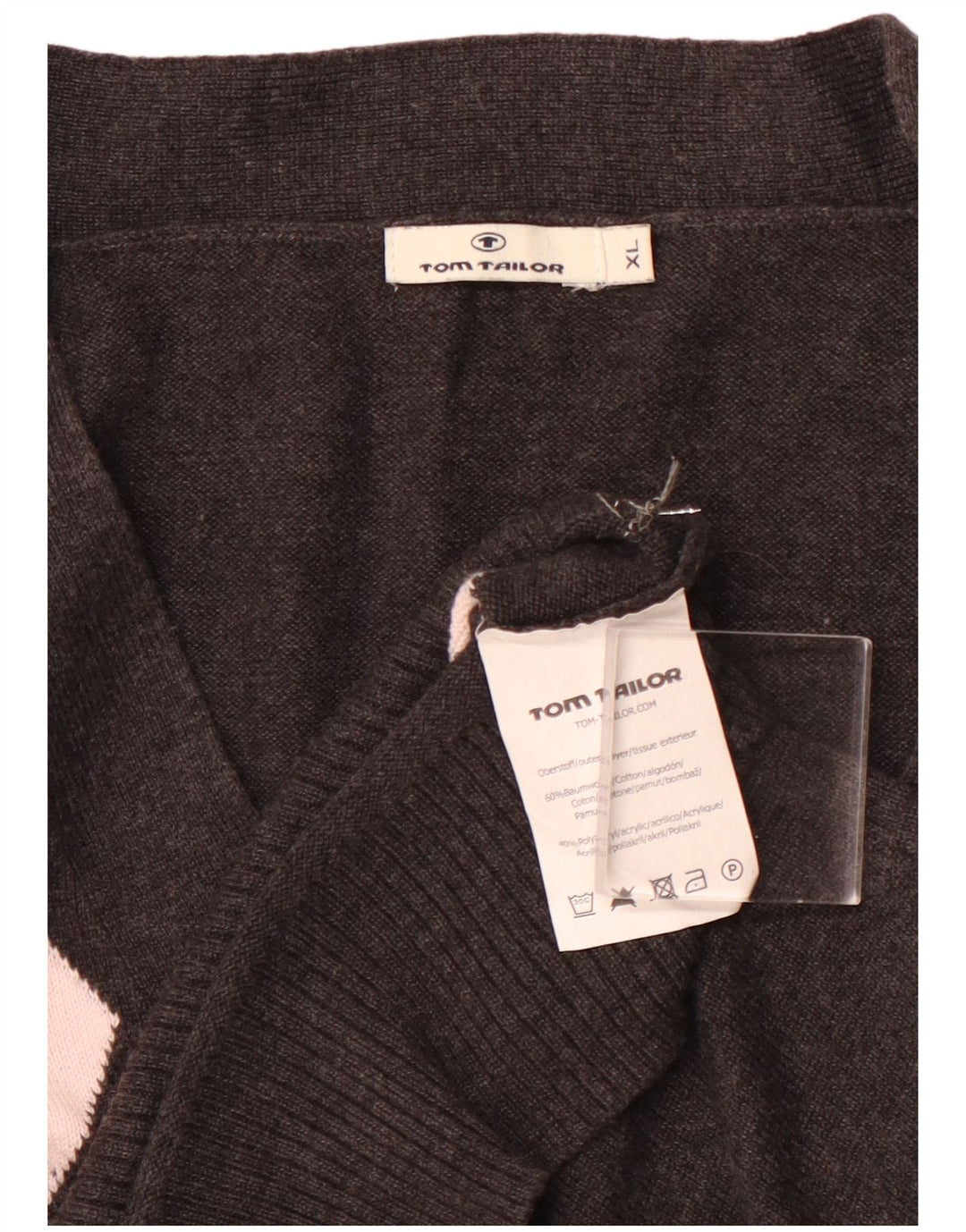 Suéter cardigã cropped feminino TOM TAILOR Reino Unido 18 XL preto Argyle/Diamante