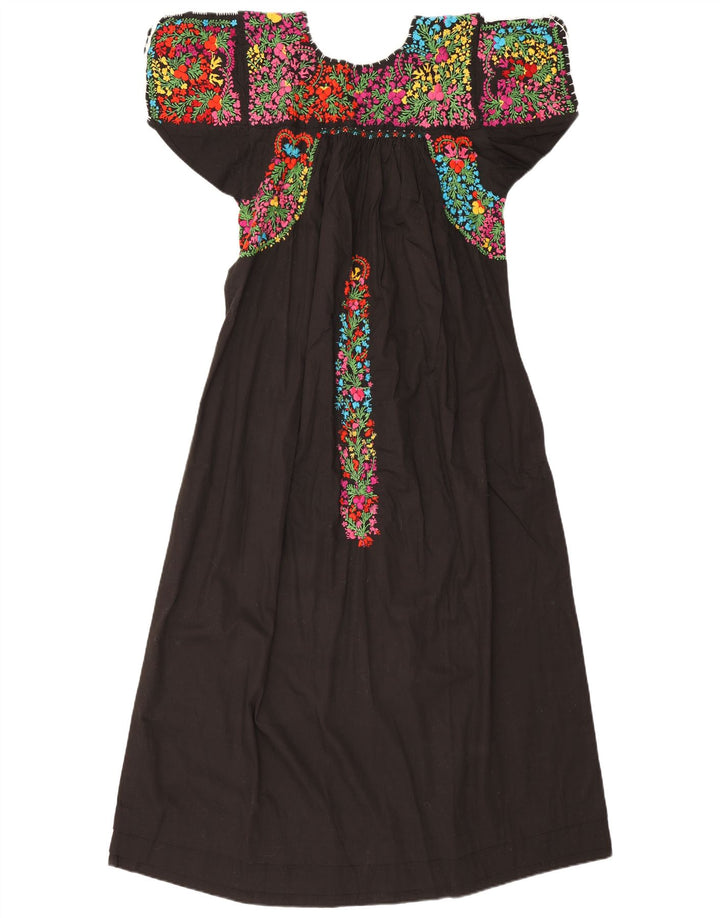 Vestido maxi feminino vintage UK 12 médio preto floral