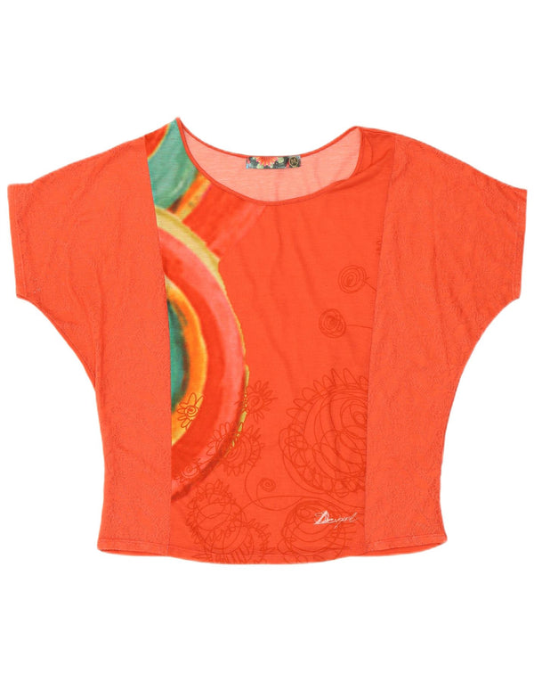 Camiseta feminina Desigual com estampa gráfica UK 14 Médio Laranja Geométrica Boêmia
