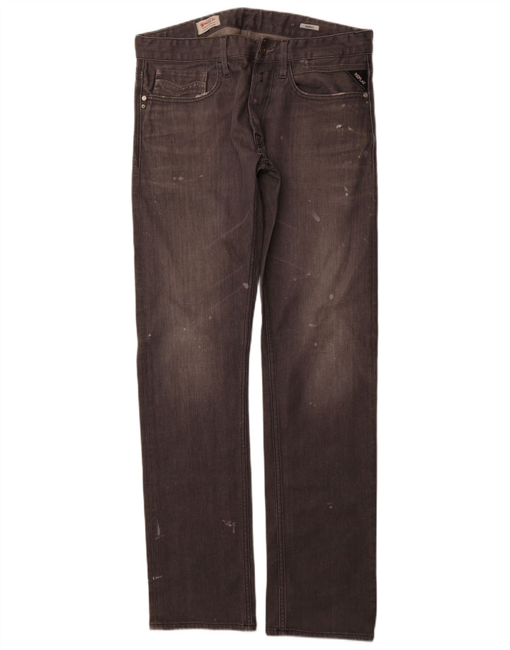 REPLAY Masculino Newbill Straight Jeans W32 L36 Algodão Cinza