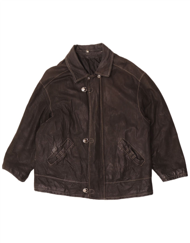 Jaqueta de couro masculina vintage UK 44 2XL couro preto