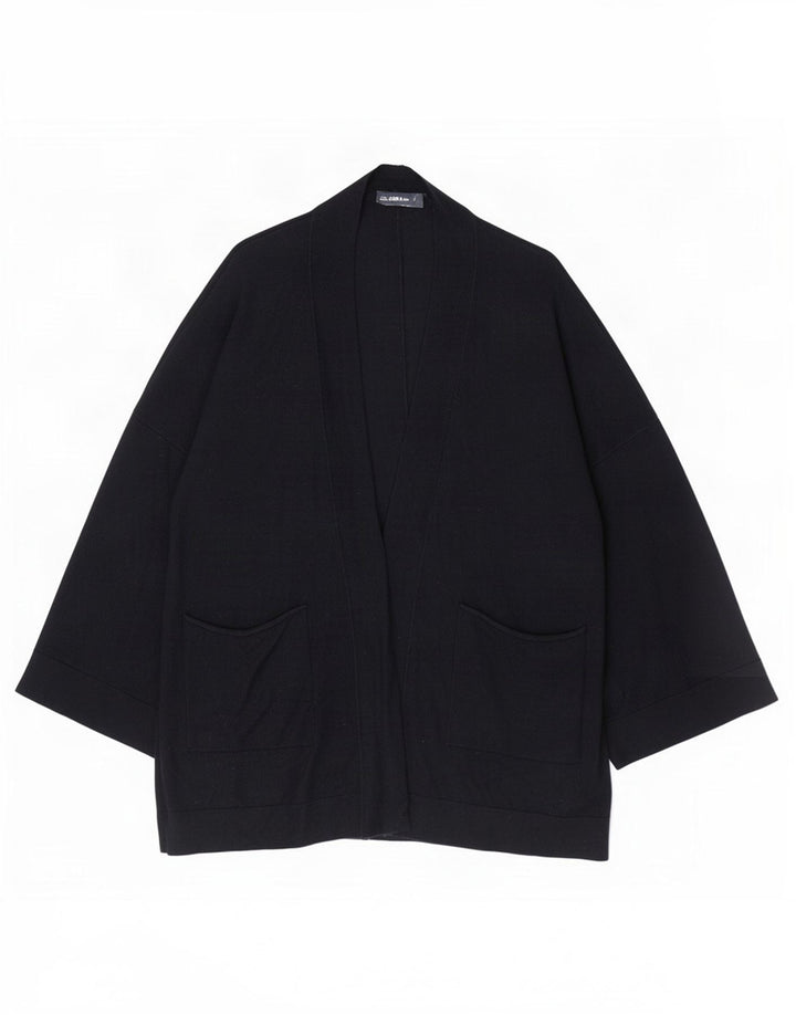 Zara Suéter feminino oversized longline aberto cardigan Reino Unido 10 pequeno azul marinho