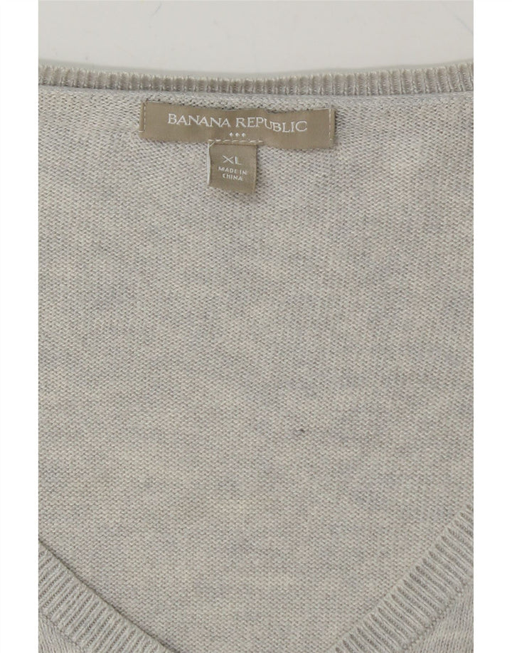 Suéter masculino BANANA REPUBLIC com decote em V XL algodão cinza