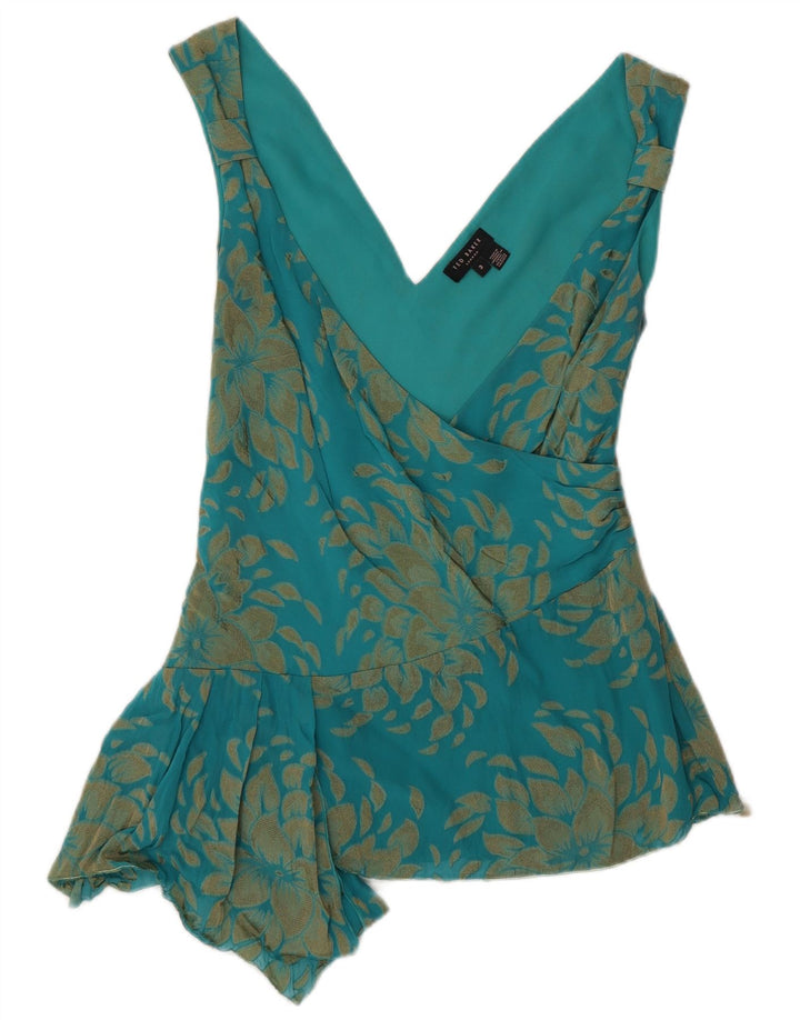 Blusa assimétrica feminina Ted Baker tamanho superior 3 verde médio floral