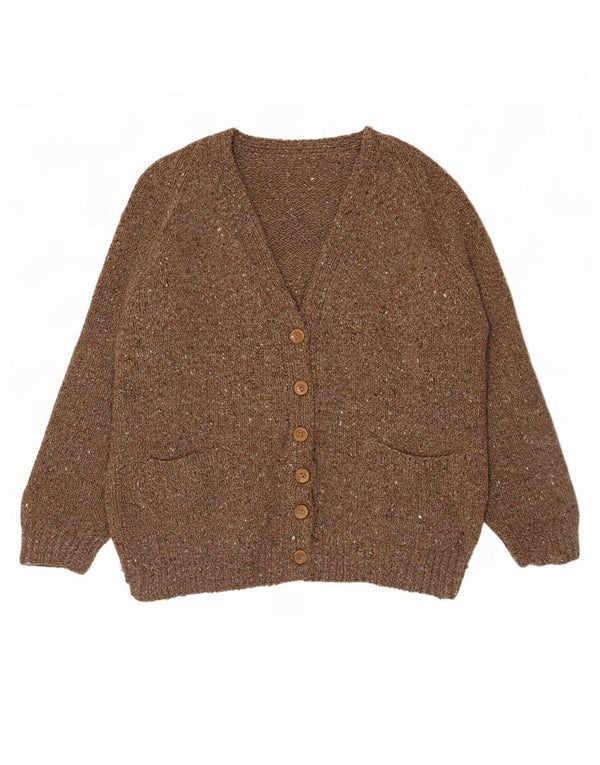 Suéter cardigã feminino vintage Reino Unido 12 marrom médio manchado
