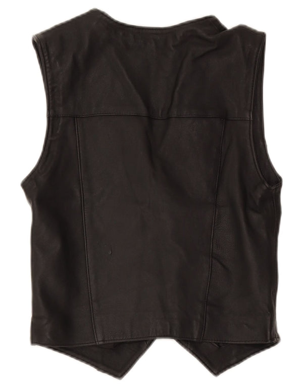 Colete de couro feminino vintage UK 12 médio preto