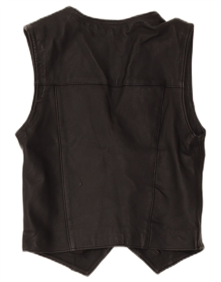 Colete de couro feminino vintage UK 12 médio preto