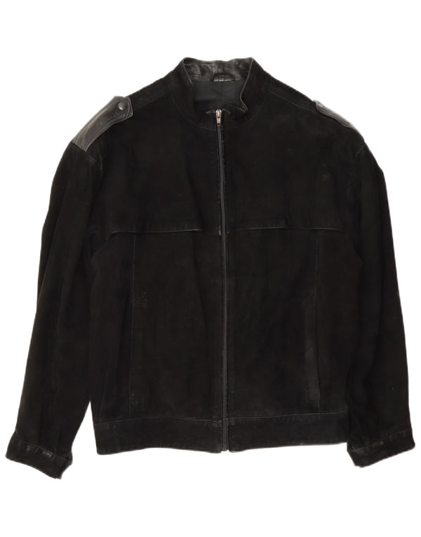 Jaqueta bomber de camurça militar masculina vintage IT 46 pequena preta