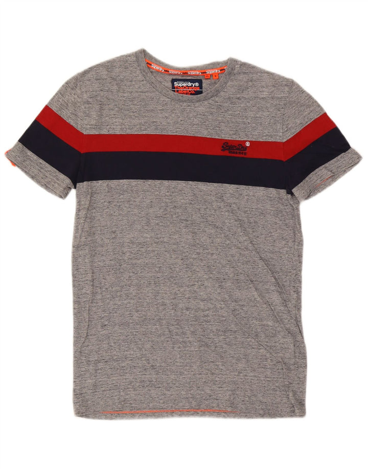 Camiseta masculina Superdry top pequeno cinza colorblock algodão