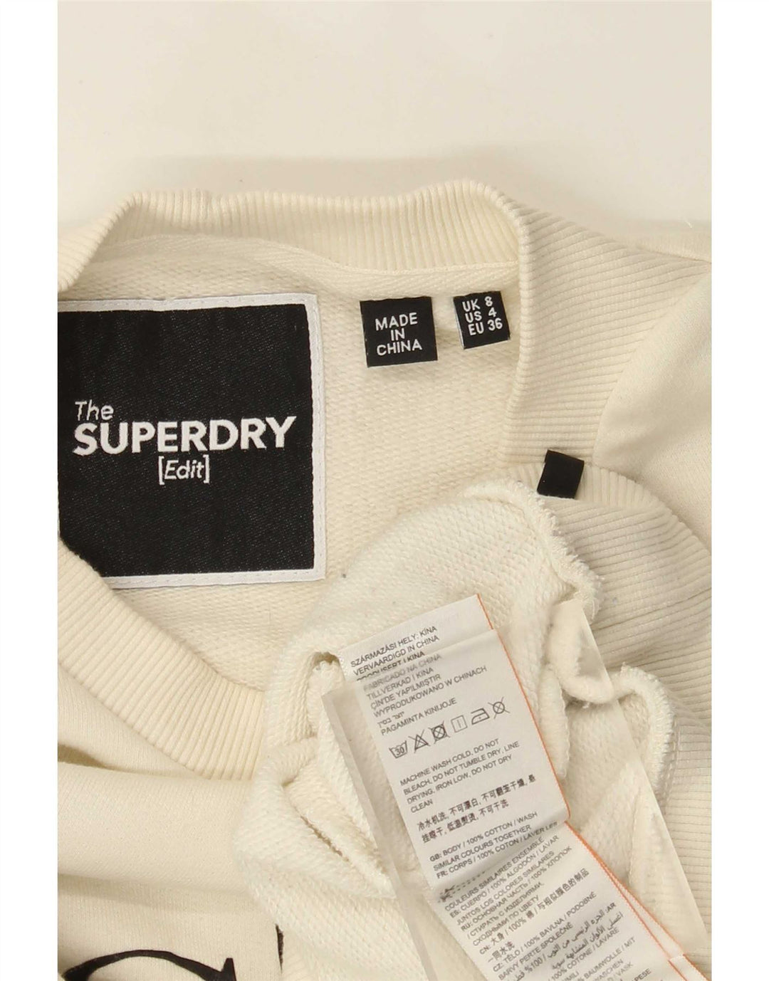 Superdry Womens Oversized Crop Sweatshirt Jumper UK 8 Pequeno Off White