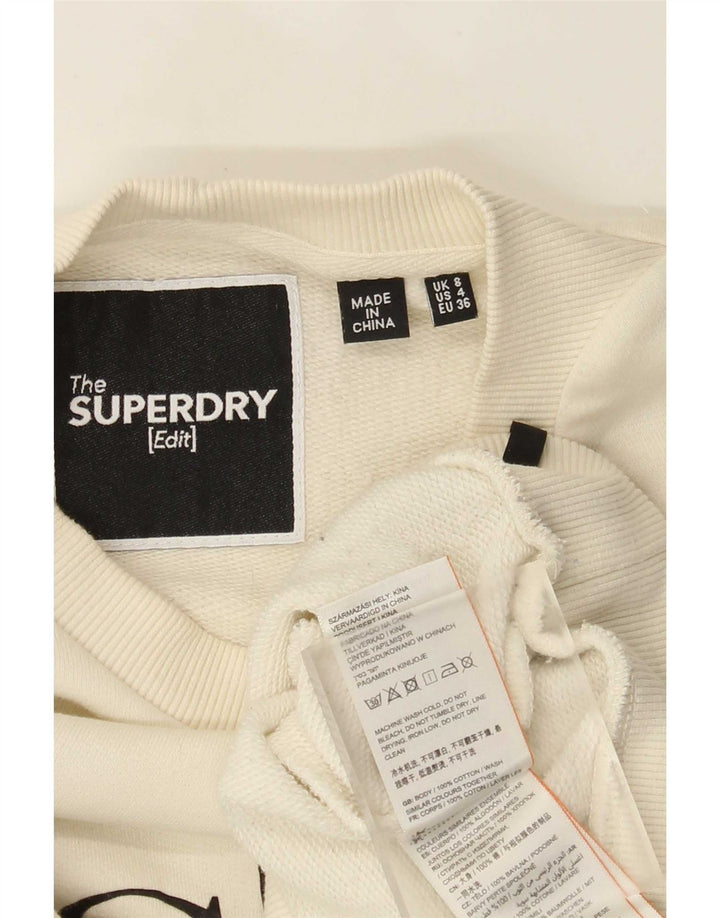 Superdry Womens Oversized Crop Sweatshirt Jumper UK 8 Pequeno Off White