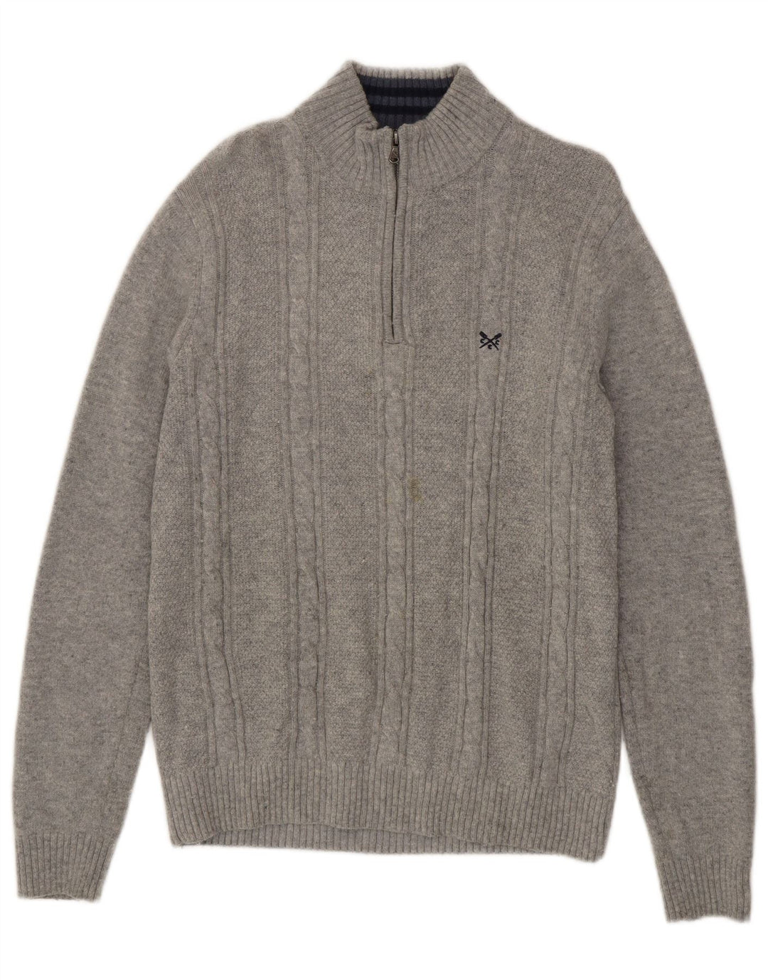 Suéter masculino Crew Clothing com zíper e gola em lã de carneiro cinza grande