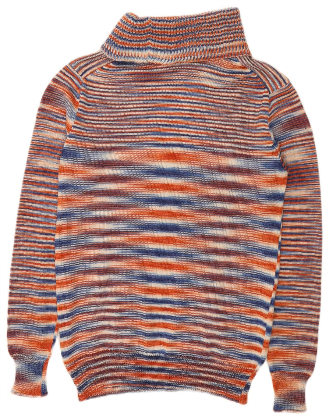 Suéter feminino VINTAGE com gola redonda Reino Unido 10 pequeno listrado multicolorido