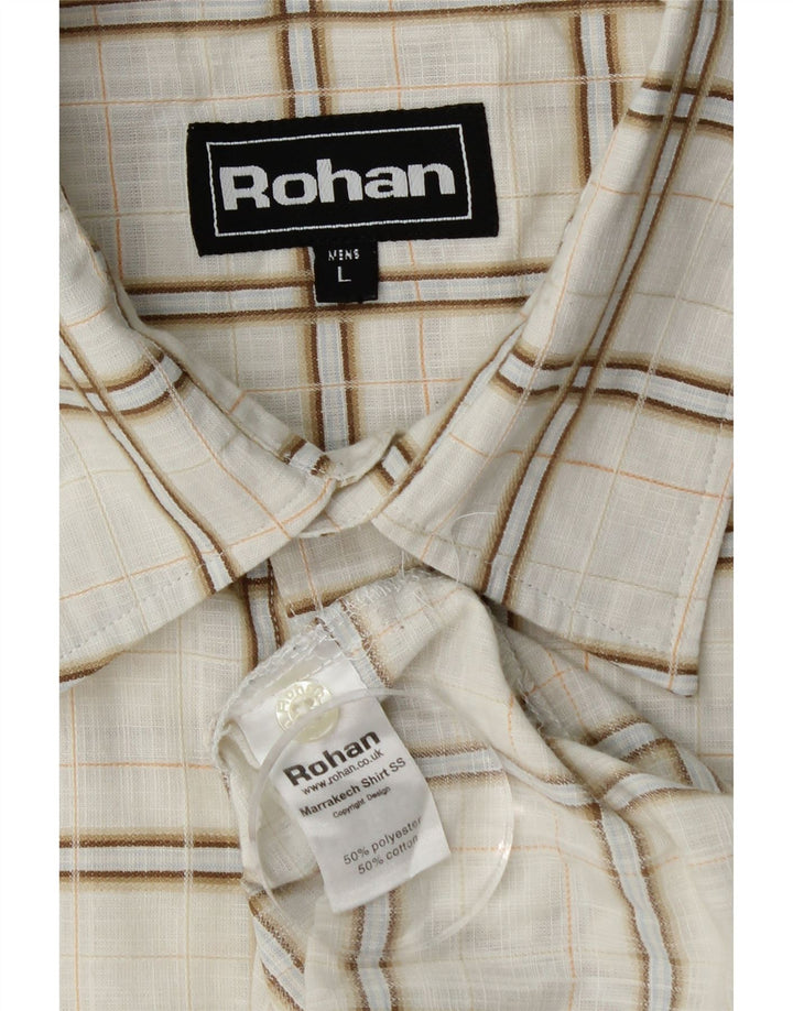 Camisa masculina de manga curta Rohan grande poliéster xadrez branco