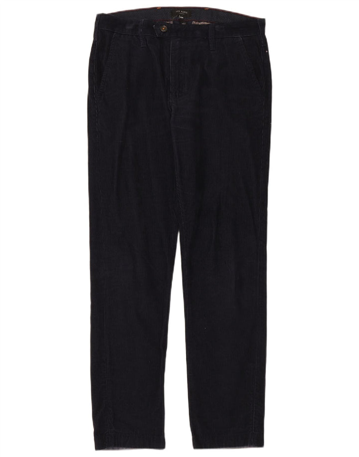 Calça feminina de veludo cotelê Ted Baker W32 L31 azul marinho