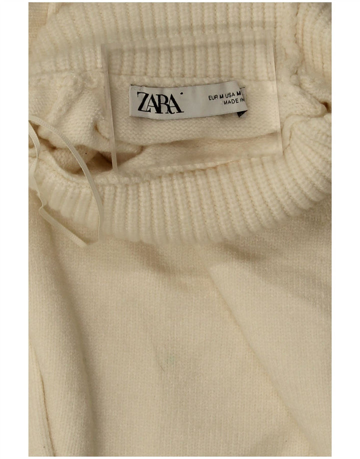 Zara Suéter feminino cropped oversized com gola redonda Reino Unido 14 médio off white