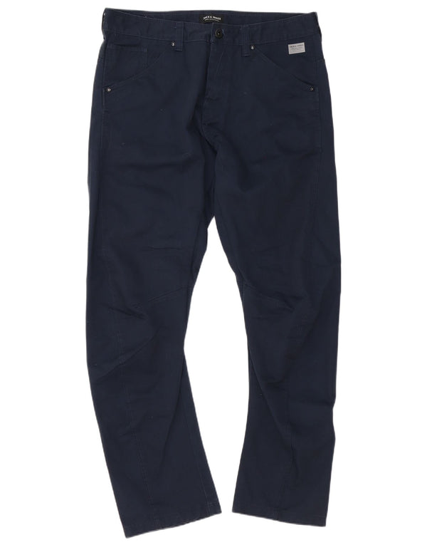 Calça casual masculina anti-ajuste Jack & Jones W36 L34 algodão azul marinho