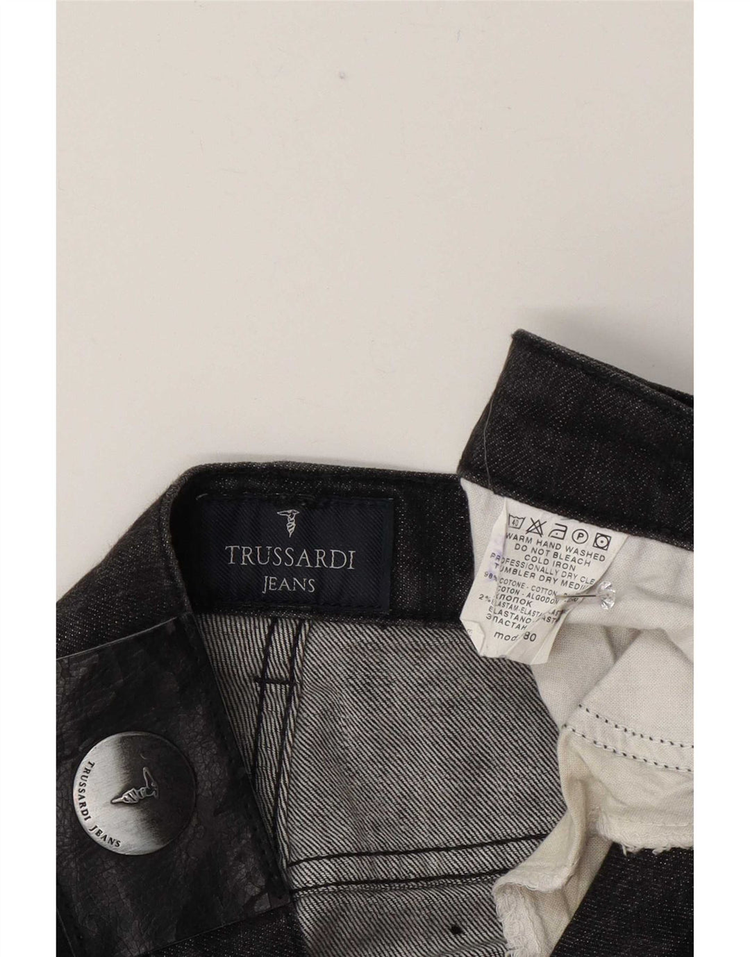Trussardi Calça jeans reta masculina W34 L33 algodão cinza