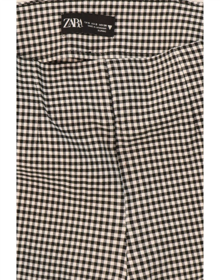 Zara Leggings Femininas UK 8 Pequenas Viscose Gingham Preta
