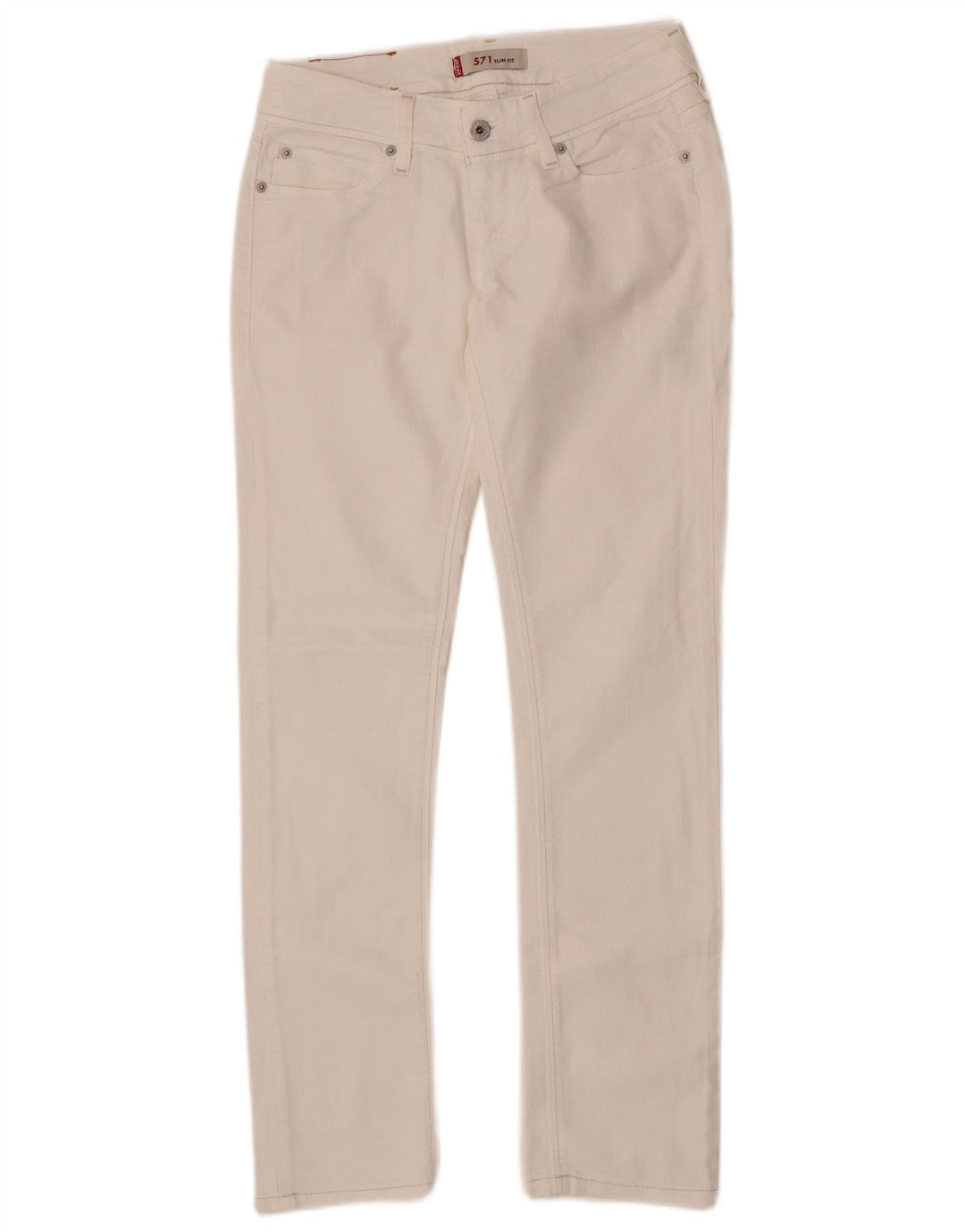 Calça jeans feminina Levi's 571 Slim W28 L30 algodão branco