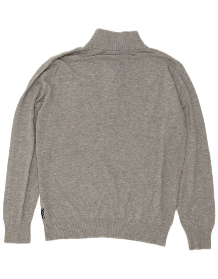 Suéter masculino Dkny com zíper e gola grande de algodão manchado cinza