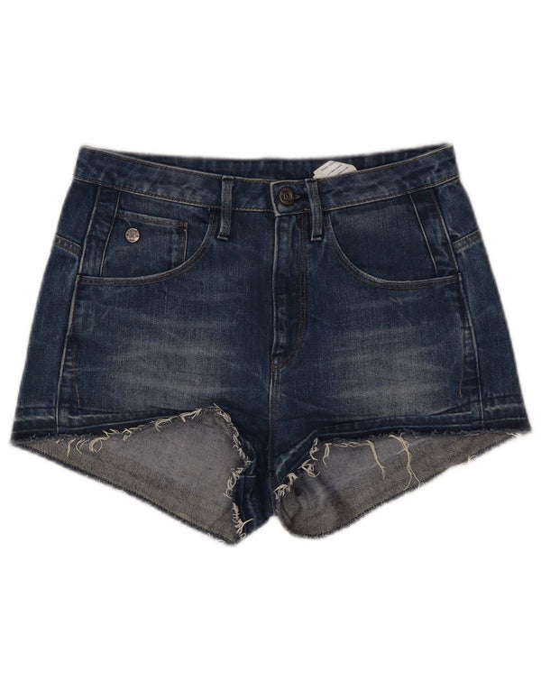 Shorts jeans feminino de cintura alta G-Star W27 pequeno algodão azul