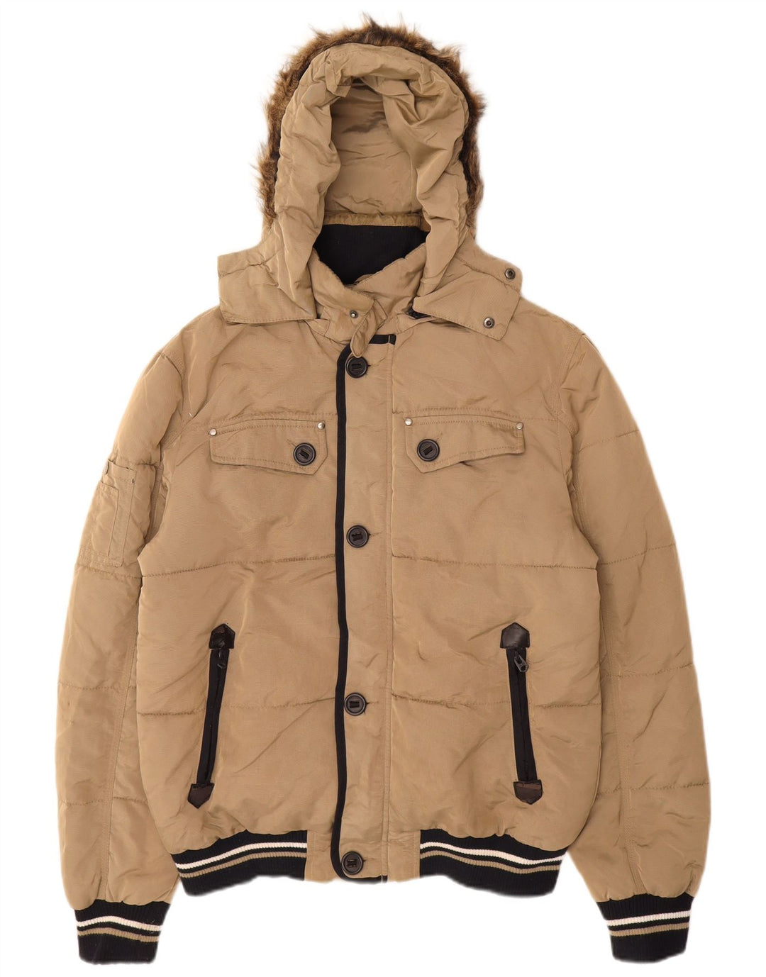 Jaqueta acolchoada com capuz masculina Zara UK 40 grande nylon bege