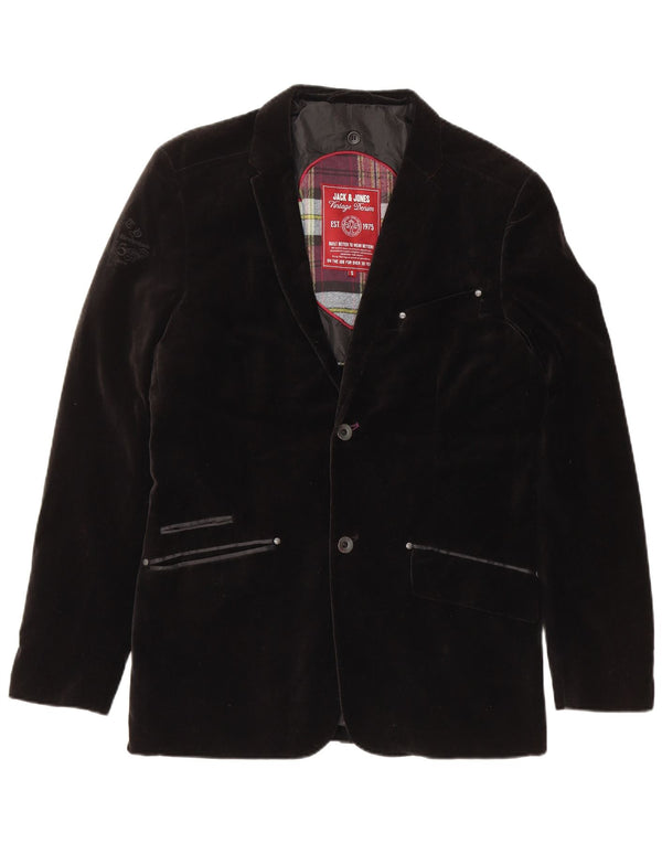 Jaqueta blazer masculina de veludo com 2 botões JACK & JONES Reino Unido 36 algodão preto pequeno