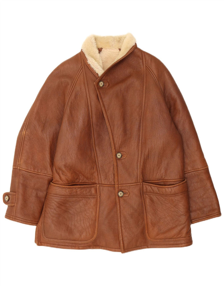 Jaqueta masculina vintage de shearling IT 52 XL marrom shearling