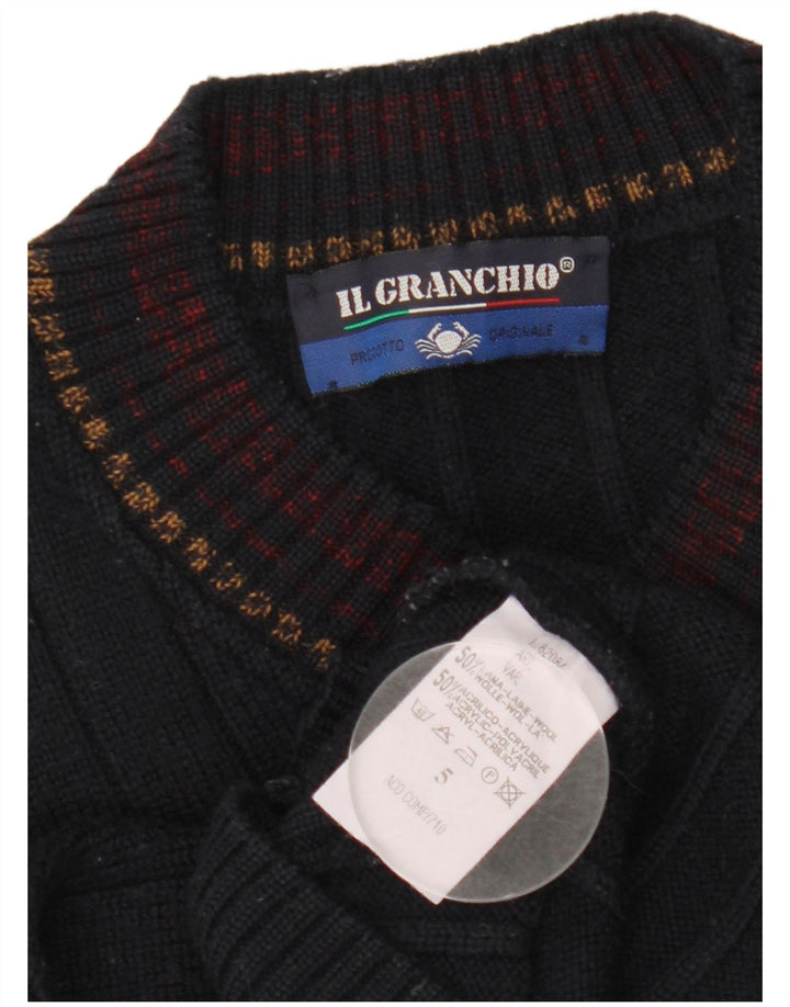 Suéter masculino Il Granchio com decote em V, grande lã azul marinho