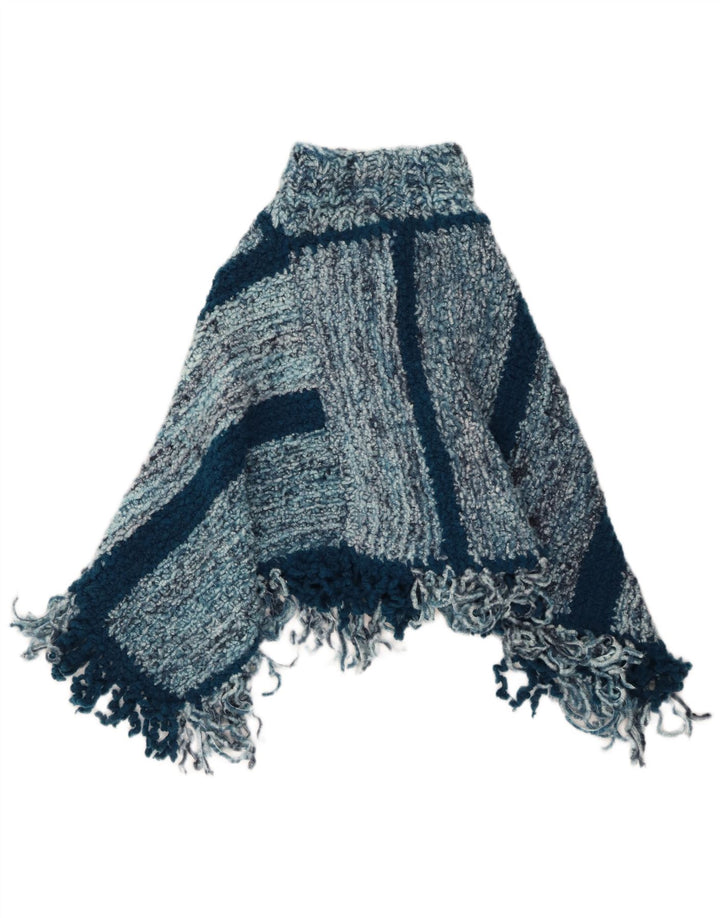 Poncho feminino VINTAGE tamanho único listrado azul