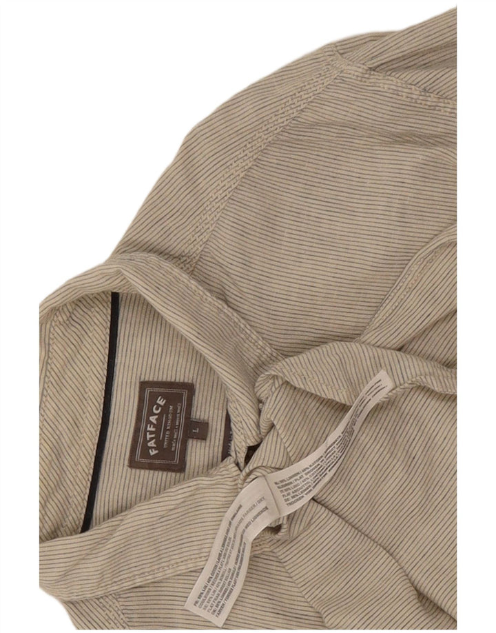Camisa masculina Fat Face grande linho risca de giz bege