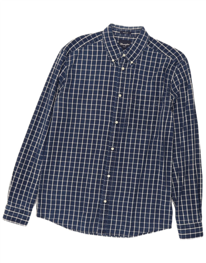 Camisa Wrangler masculina regular fit médio algodão xadrez azul marinho
