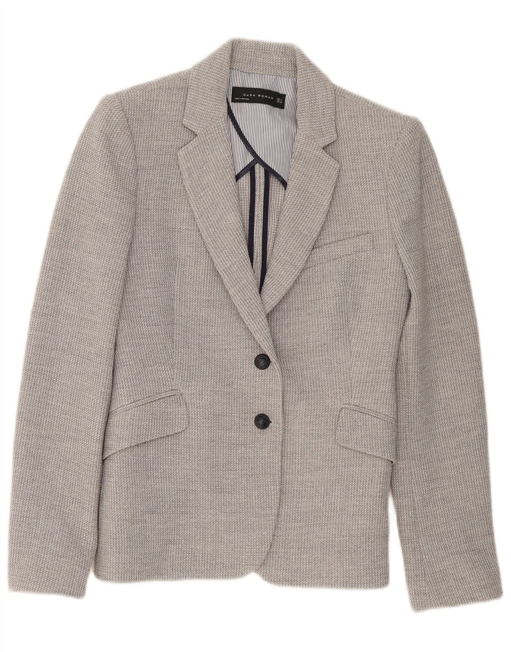 Jaqueta blazer feminina Zara com 2 botões Reino Unido 10 viscose cinza pequena