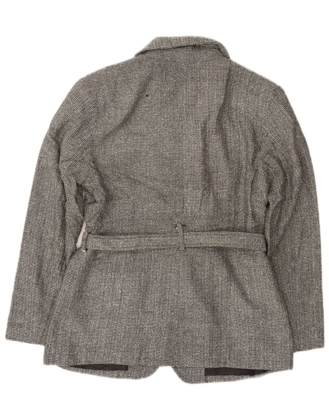 Sobretudo feminino Fishbone UK 14 grande acrílico espinha de peixe preto