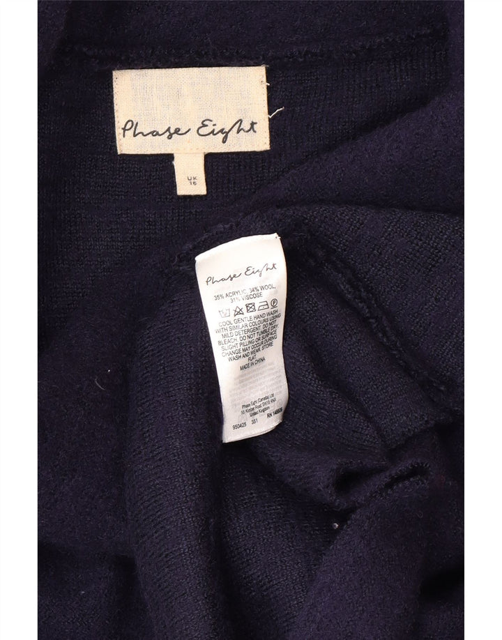 Suéter cardigã feminino Longline Phase Eight Reino Unido 16 grande azul marinho