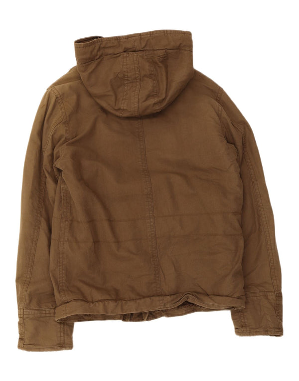 Jaqueta utilitária masculina Abercrombie & Fitch com capuz Sherpa Reino Unido 40 grande bege