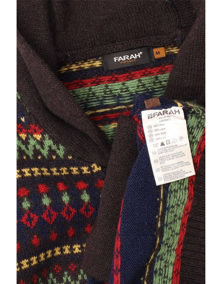 Suéter masculino Farah com zíper completo e lã Fair Isle azul médio