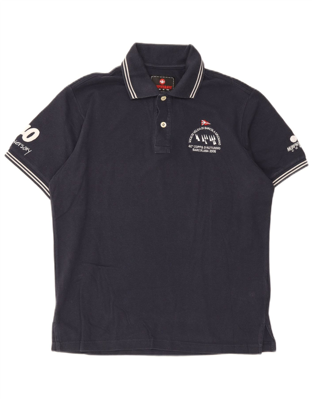 Camisa pólo gráfica masculina Murphy & Nye de algodão azul marinho médio