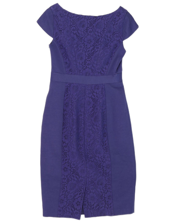 Vestido feminino Monsoon com bainha UK 10 pequeno algodão floral azul marinho