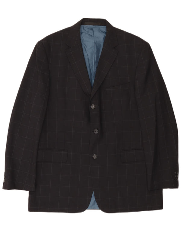 Jaqueta blazer masculina de 3 botões Marks & Spencer Reino Unido 42 grande xadrez azul marinho