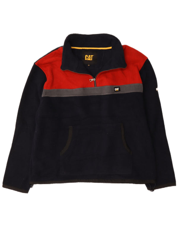 Jumper de lã masculino Caterpillar com zíper e gola XL azul marinho poliéster colorblock