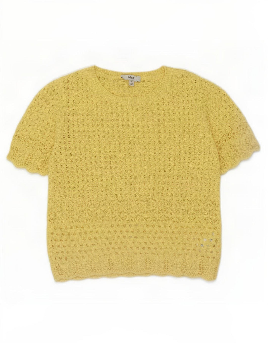 Blusa feminina de crochê Marks & Spencer Reino Unido 12 poliéster amarelo médio