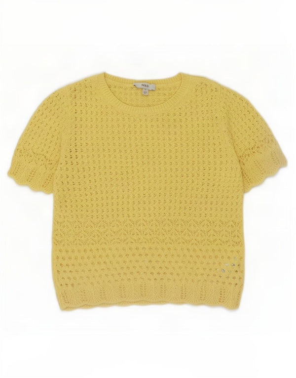 Blusa feminina de crochê Marks & Spencer Reino Unido 12 poliéster amarelo médio