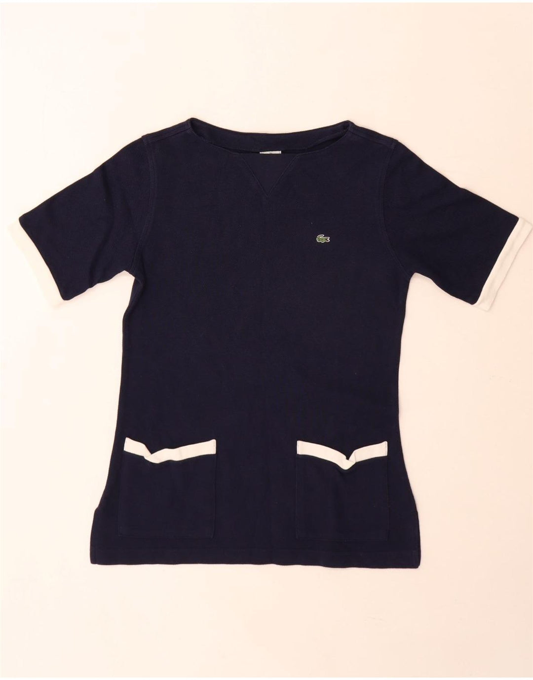 Camiseta feminina Lacoste tamanho superior 39 algodão colorblock azul marinho médio